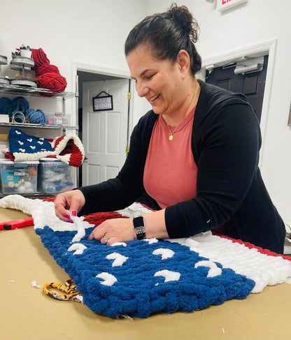 Hand Knit American Flag Blanket: June 13th @ 11am