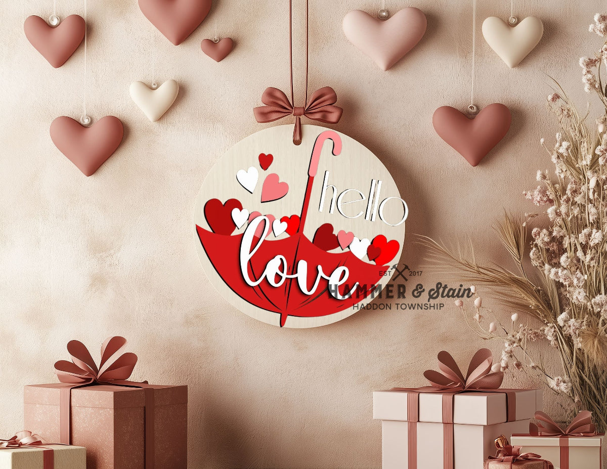 Hellos Love hearts in upside down umbrella diy door hanger