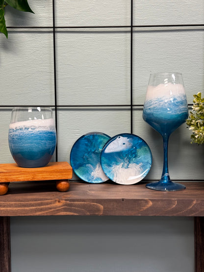 Resin Wine Glass and Coasters: Multiple Dates