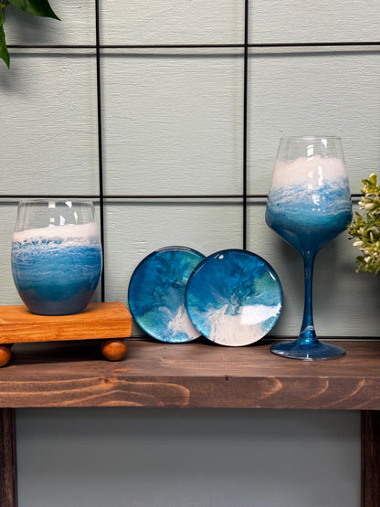 Resin Wine Glass and Coasters: Multiple Dates