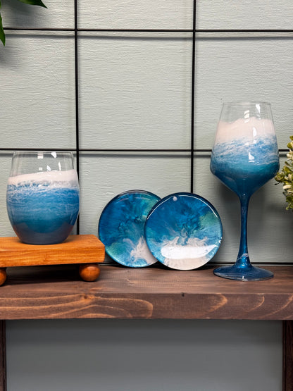 Resin Wine Glass and Coasters: Multiple Dates
