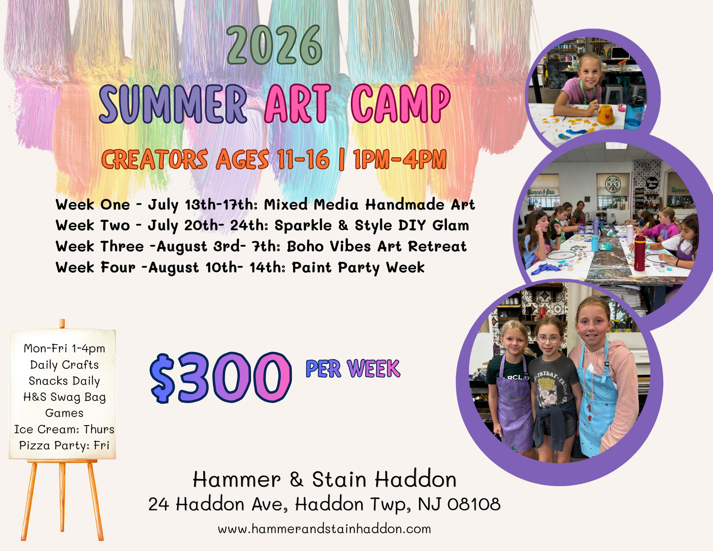 Creators (Ages 11-16) Summer Art Camp 2026 (M-F, 1pm-4pm) Haddon Twp, NJ