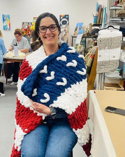 Hand Knit American Flag Blanket: June 13th @ 11am